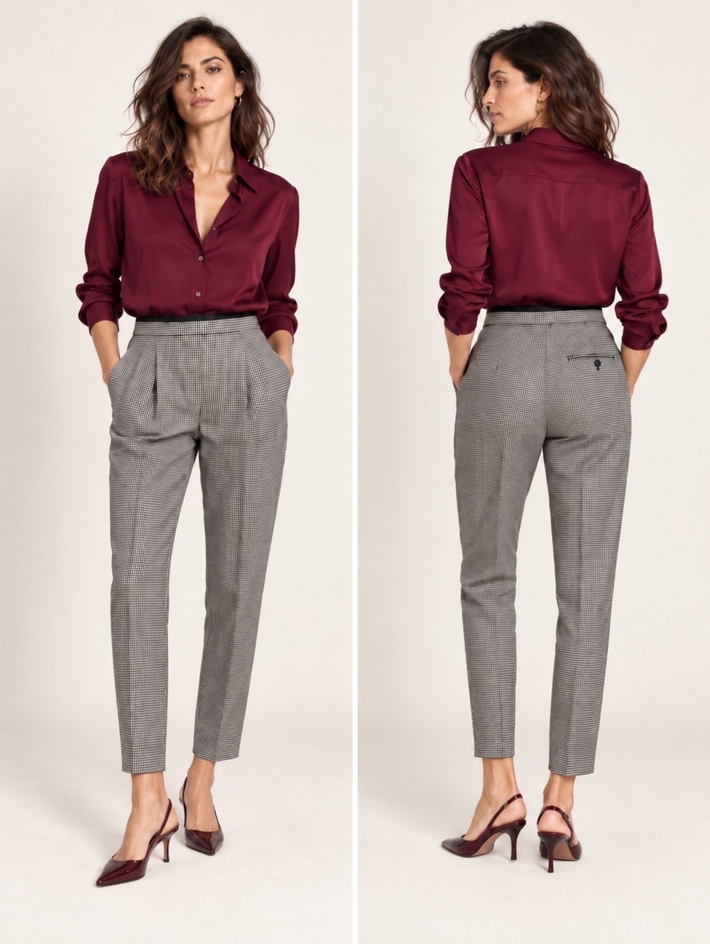 PAUL SMITH Italian Black Luxury Houndstooth Pleated Tapered Wool Blend Pants - 4